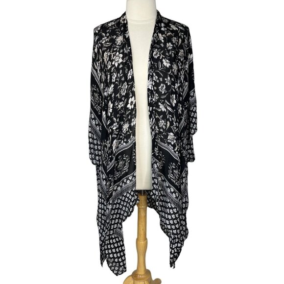 Time And Tru Floral Kimono Womens Black Size Small/Medium New - Picture 2 of 11